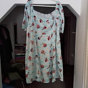 Unique Vintage Light Blue Hot Air Balloon Maxi Dress